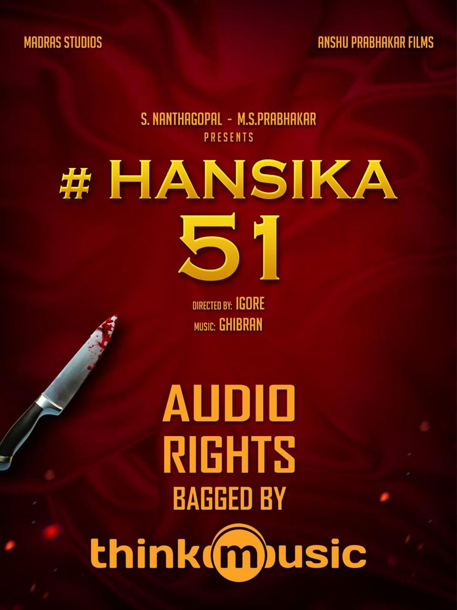 We are elated to share that <a href="/thinkmusicindia/">Think Music</a> have bagged the audio rights of <a href="/ihansika/">Hansika</a> ‘s #Hansika51! 

Stay tuned for more updates ❤️
Directed by #Igore 
Music by @GhibranOfficial 
#AnshuPrabhakarFilms