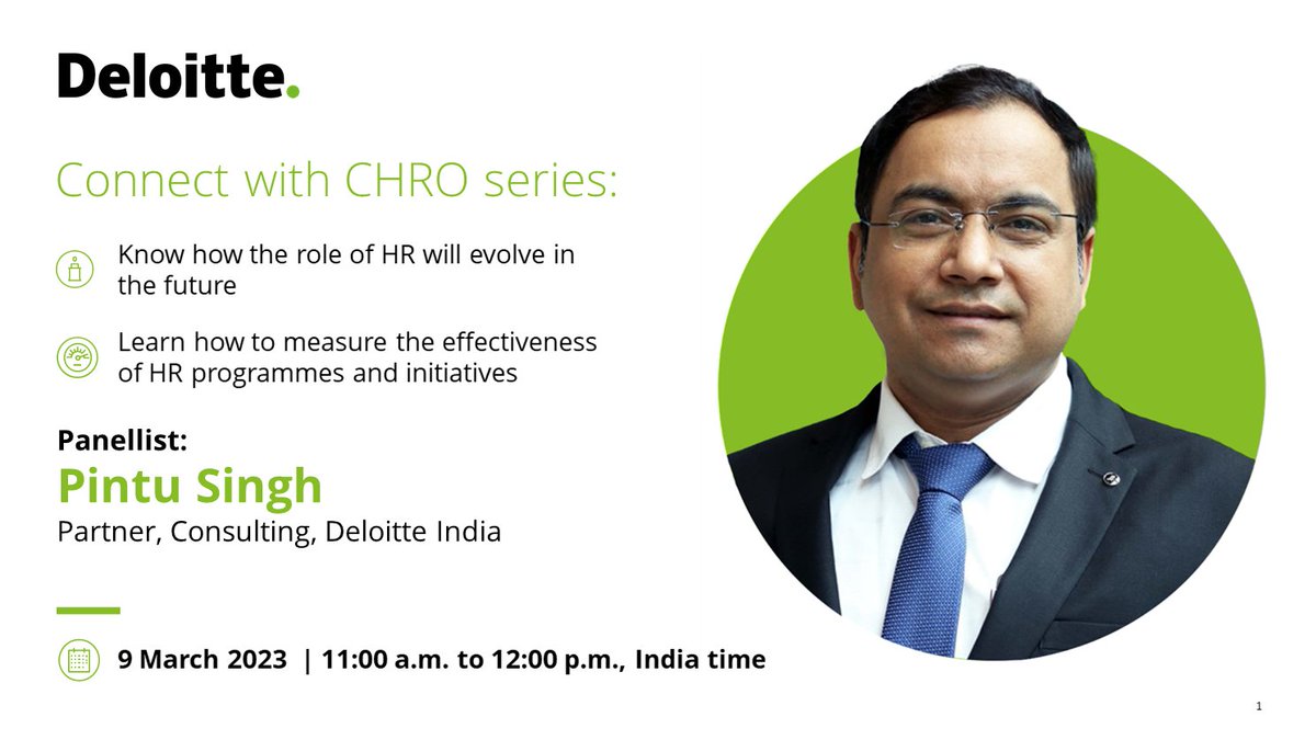Join the conversation with <a href="/pintu_ps/">Pintu Singh</a>, Partner, Consulting, Deloitte India, and <a href="/srirang71/">T K Srirang</a>, Human Resources function, ICICI Bank Limited, at the “Connect with CHRO series”.

Register now: deloi.tt/3Jg8nUU

#HR #Sustainability #CHRO #future #mentalhealth