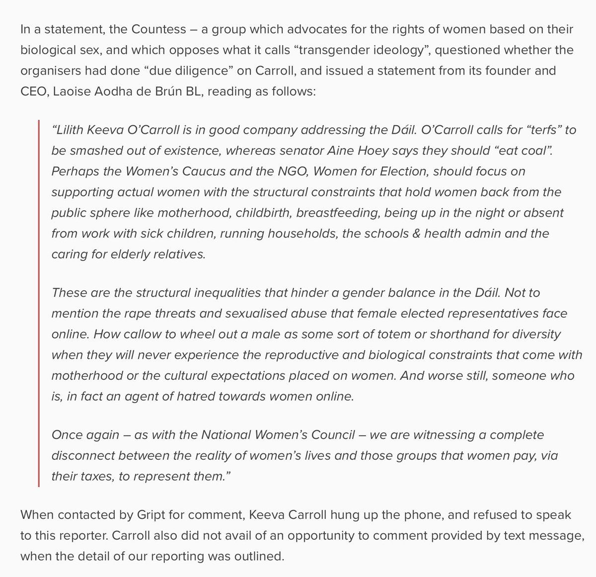JillKerby's tweet photo. @griptmedia #PoliticalCapture All 5 of the organisations, including the transgender lobby @TENI_Tweets , invited to speak to Oireachtas’ International Women’s Day event are state funded NGOs. @TheCountessIE , which defends single sex spaces for women/girls &amp; child safeguarding is not: https://t.co/jIopb9RcER