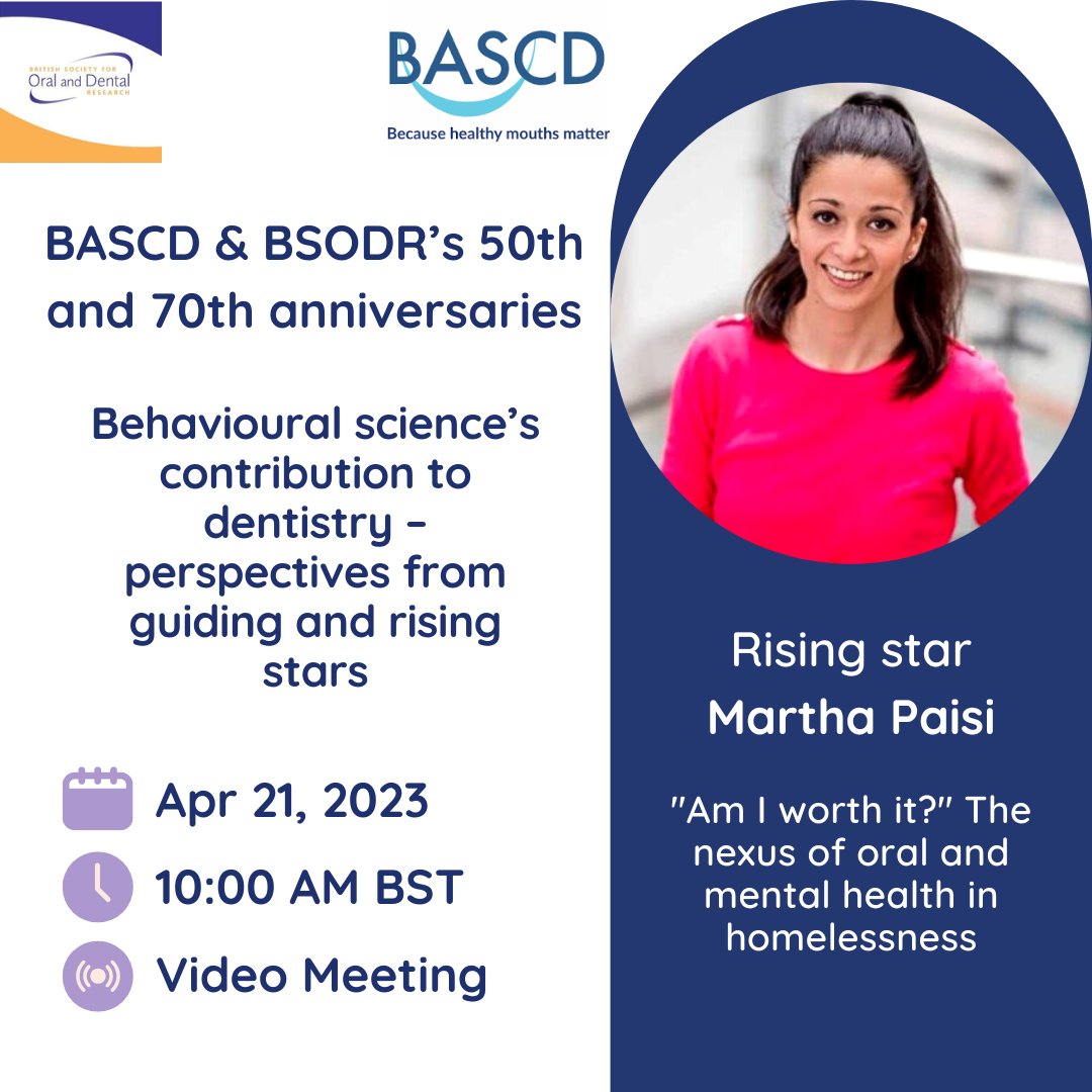 British Assn. for the Study of Community Dentistry (@bascd_uk) on Twitter photo Join for a special edition @BASCD_UK <a href="/BSODR_UK/">BSODR</a> webinar. Guiding and Rising Stars <a href="/sarahRbakerDPH/">Prof Sarah Baker</a> <a href="/RachaelEngland/">Dr Rachael England</a> @MarthaPaisi, Anwen Cope & James Bird
Book now bascd-bsodr-webinar.eventbrite.co.uk.
Don't delay! Early bird closes at 5pm 13/03/23
#Research #OralHealth Join for a special edition @BASCD_UK <a href="/BSODR_UK/">BSODR</a> webinar. Guiding and Rising Stars <a href="/sarahRbakerDPH/">Prof Sarah Baker</a> <a href="/RachaelEngland/">Dr Rachael England</a> @MarthaPaisi, Anwen Cope & James Bird
Book now bascd-bsodr-webinar.eventbrite.co.uk.
Don't delay! Early bird closes at 5pm 13/03/23
#Research #OralHealth