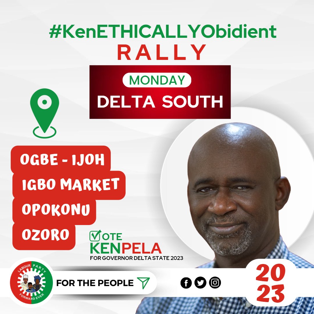 KKenPela's tweet photo. Delta South,
We are on our way to somewhere near you. See you soon
#Kenethicallyobidient #DeltaforKenPela #DeltaStreetStorm #AbetterDeltaisPOssible https://t.co/TcyEhMSCr9