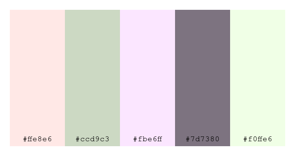 ColPaletteBot's tweet photo. Beep beep, here's a pretty color palette for you!
color-scheme.js parameters used:
- hue: 157
- variation: pale
- colors: #ffe8e6, #ccd9c3, #fbe6ff, #7d7380, #f0ffe6
Have a lovely day!
#twitterbot #colorpalette #colors #palette #prettycolors https://t.co/Y9KbOun2Bb