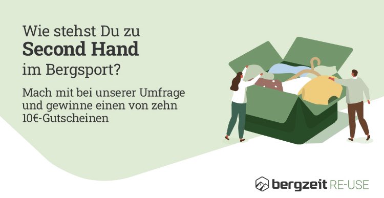 Nachhaltigkeit und Style gehen Hand in Hand! 🌿♻️

Wir brauchen eure Meinung zu Second Hand im Bergsport 🏔️👚

Lasst uns zusammen die Zukunft des nachhaltigen Shoppings gestalten! 👊

Hier könnt ihr an der Umfrage teilnehmen: bergzeit.qualtrics.com/jfe/form/SV_3x…