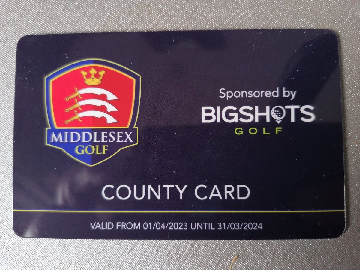 2023 County Cards from @Middlesex_Golf sponsored by @bigshotsgolfuk are now available from the office. Significant discounts are on offer at hundreds of golf clubs and at Big Shots, Northwick Park.