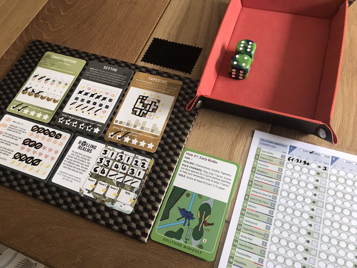NoOrdinaryMeeps's tweet photo. First hole of #RollingRealms Solitaire Golf and ‘Early Birdie’ (Hole 1) turns into 2 OVER par already.
It’s definitely helping me get my head round these realms though. #rollandwrite #stonemaiergames https://t.co/UNXQWu7A5d
