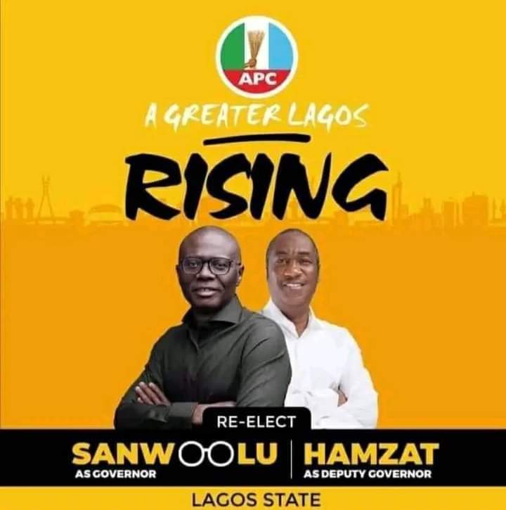 For a greater and more rising Lagos , Re-Elect and Vote @BabajideSanwo-Olu  for Governor
He has done well. @apc_lagos @APCNigeria @Mr_JAGs @woye1
@toluogunlesi
@Qdpaper2
@tunderufai01
@dayoisrael