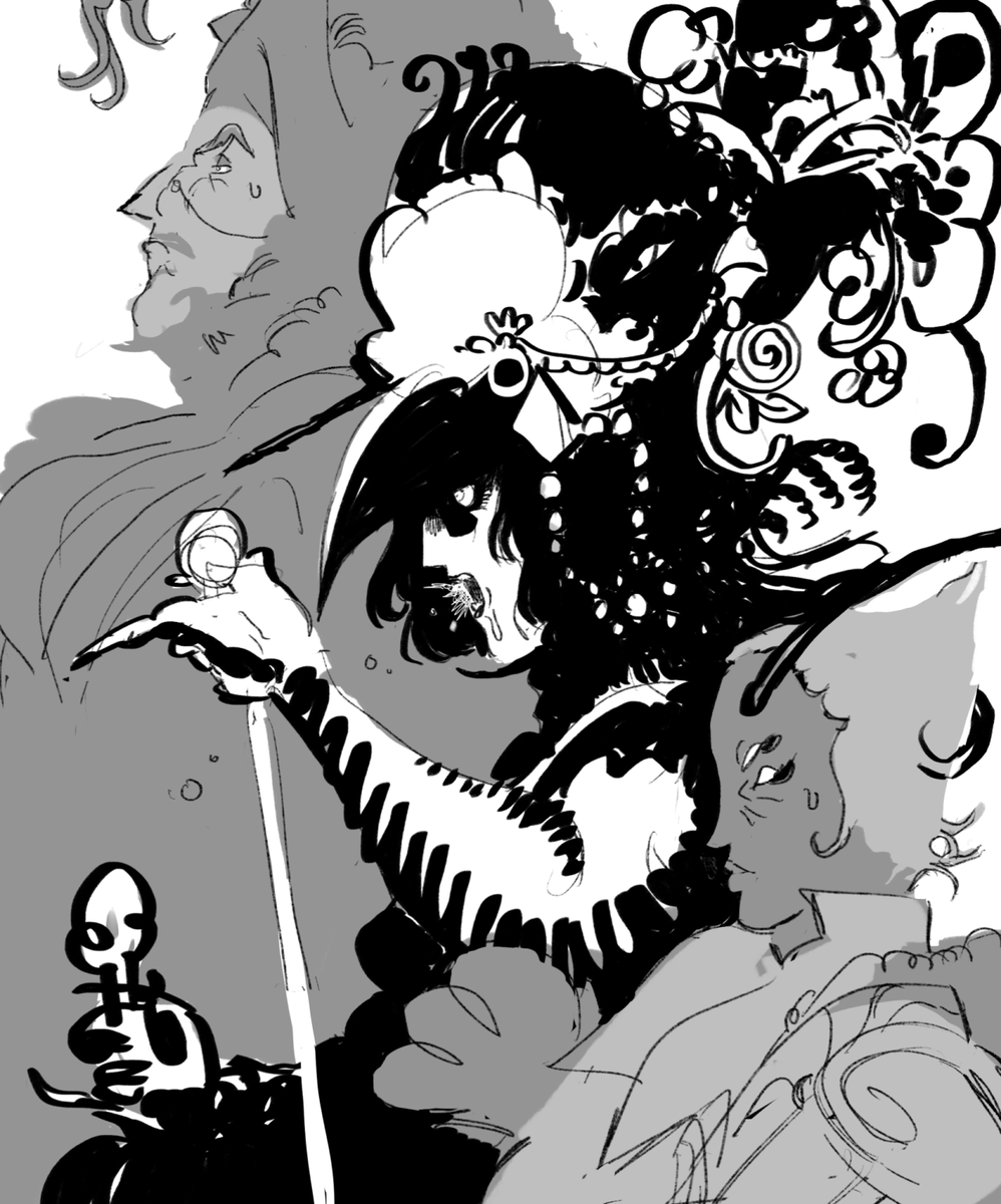 some collected doodles of my old imperialist fairies, who survived upon the borrowed life-force of whatever animal they killed first upon being "birthed" by their queen, the original sinner Prava of the Pith 