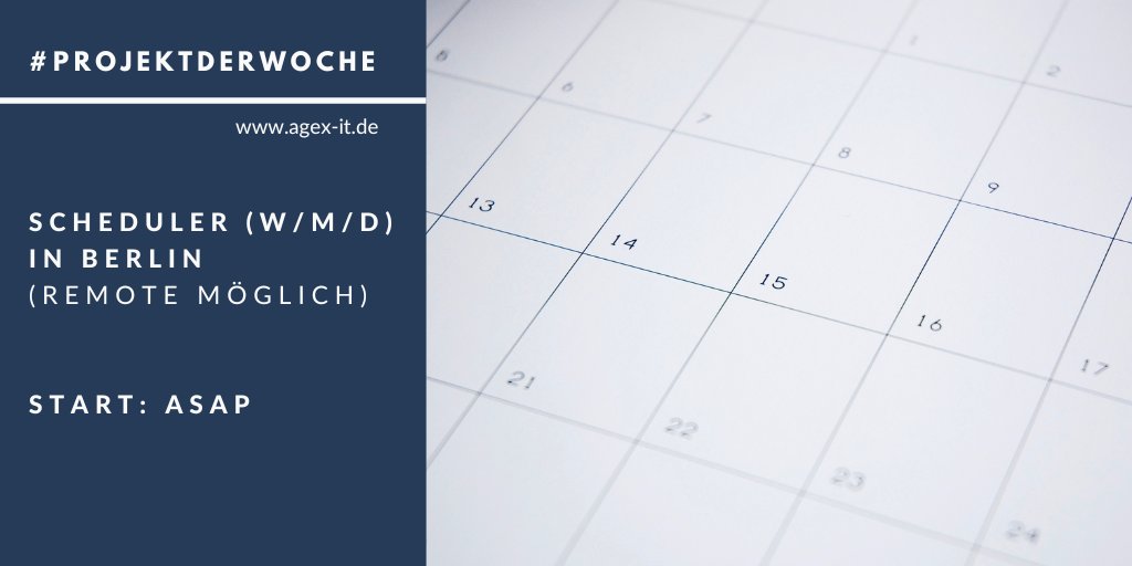 agex_IT's tweet photo. #ProjektderWoche: Für unseren Kunden suchen wir einen Scheduler (w/m/d) in Berlin.
Zum #Projektangebot: https://t.co/vW46g3VqVW
#MSProject #Scheduling #Projektmanagement #Projektplanung #projektleiter #ProzessPlaner #contracting #freelancing #Terminplaner #freiberuflich https://t.co/dQyW3Agjfh
