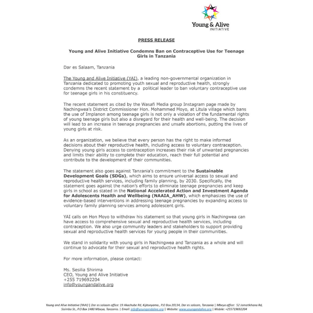 youngandalivetz's tweet image. Young &amp;amp; Alive Initiative @youngandalivetz joins other activists in opposing the declaration to prevent the voluntary use of contraceptive methods for adolescent girls.
#SRHR #Contraceptiveuse
