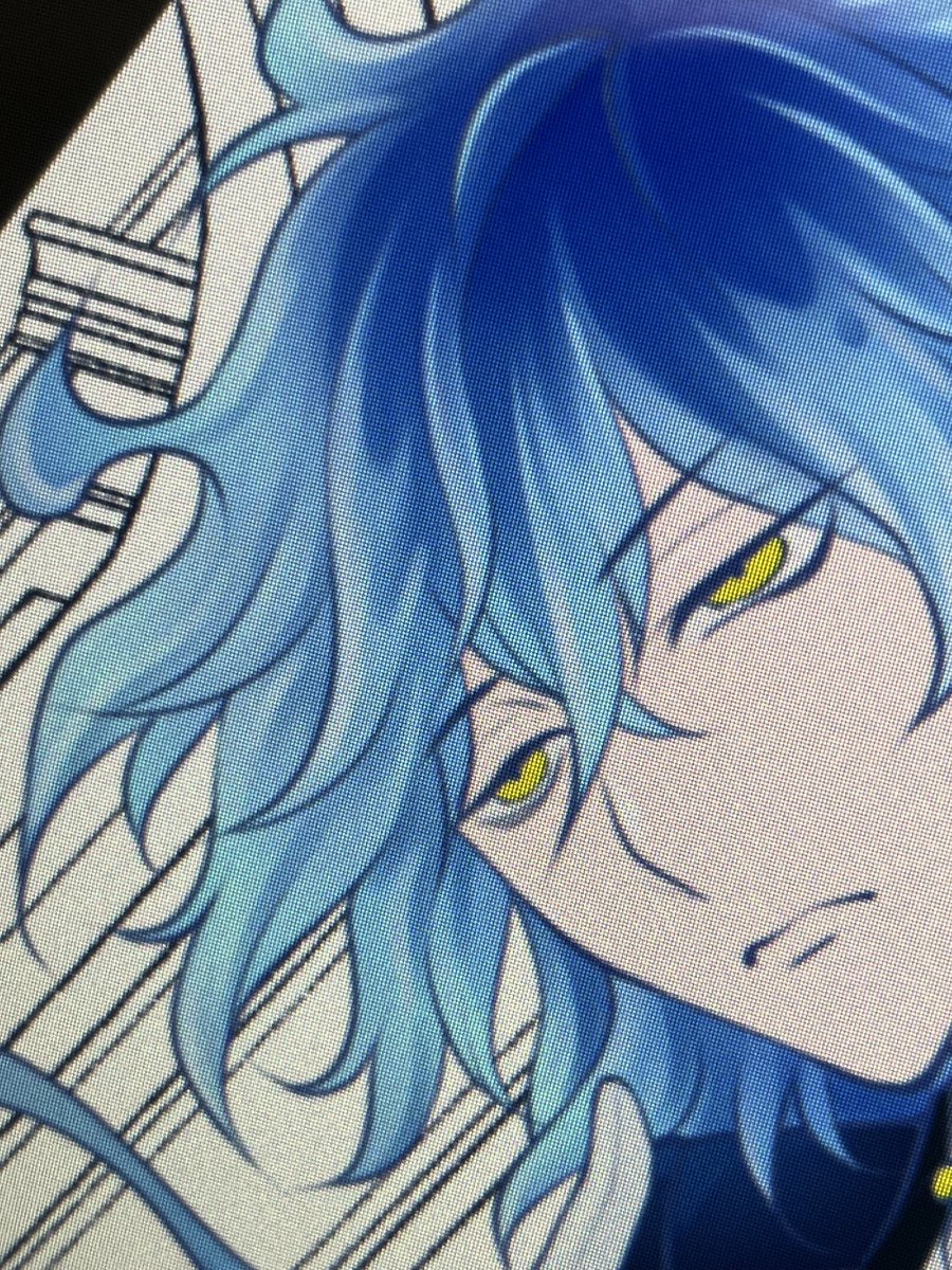 1boy male focus yellow eyes solo blue hair looking at viewer hair between eyes  illustration images