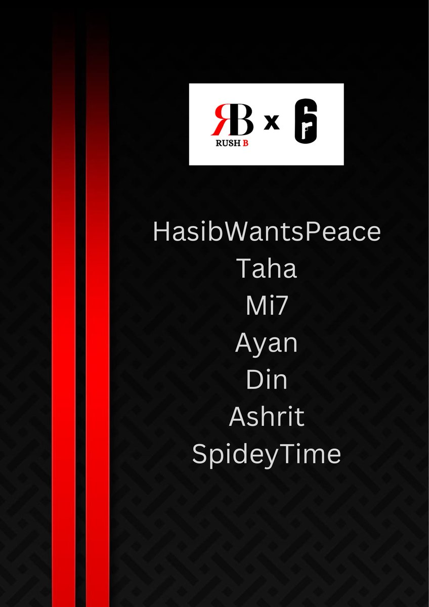 Hasib Warriors (@hasibwarriors) on Twitter photo Introducing roster for Blast R6 South Asian league💪
🇧🇩<a href="/HasibWantsPeace/">Hasib Arman 🇧🇩</a>
🇧🇩<a href="/TaHar6s/">TaHa</a>
🇧🇩<a href="/Mii7r6s/">Mii7 | Arham</a>
🇧🇩<a href="/MuhtasimR6/">Muhtasim</a>
🇧🇩<a href="/Din_R6/">Din</a>
🇲🇻<a href="/Jestarino/">Spideytime</a>
🇮🇳<a href="/AshritGoyal/">Ashrit Goyal</a> (Coach and Super sub)
#BLASTR6 <a href="/R6esportsSA/">Rainbow Six Esports South Asia</a> <a href="/LiquipediaR6/">Liquipedia R6</a> <a href="/TheEsportsClub1/">TheEsportsClub1</a> Introducing roster for Blast R6 South Asian league💪
🇧🇩<a href="/HasibWantsPeace/">Hasib Arman 🇧🇩</a>
🇧🇩<a href="/TaHar6s/">TaHa</a>
🇧🇩<a href="/Mii7r6s/">Mii7 | Arham</a>
🇧🇩<a href="/MuhtasimR6/">Muhtasim</a>
🇧🇩<a href="/Din_R6/">Din</a>
🇲🇻<a href="/Jestarino/">Spideytime</a>
🇮🇳<a href="/AshritGoyal/">Ashrit Goyal</a> (Coach and Super sub)
#BLASTR6 <a href="/R6esportsSA/">Rainbow Six Esports South Asia</a> <a href="/LiquipediaR6/">Liquipedia R6</a> <a href="/TheEsportsClub1/">TheEsportsClub1</a>
