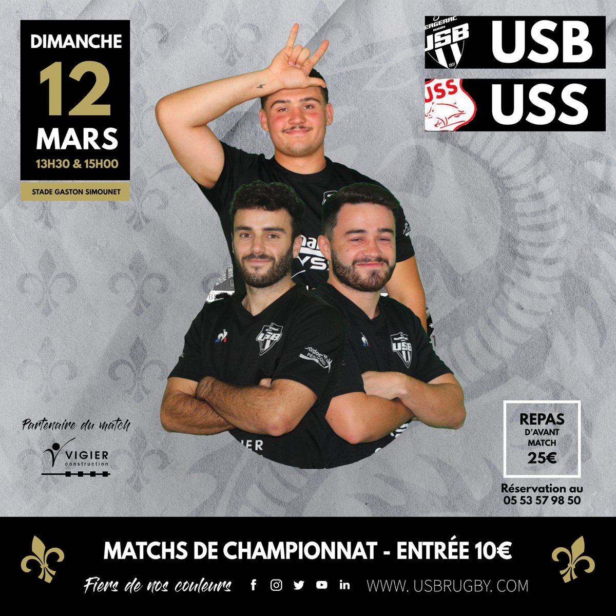 𝙐𝙎𝘽 / 𝙐𝙎 𝙎𝘼𝙇𝙇𝙀𝙎 💥

Grosse affiche pour nos joueurs avec la réception des équipes de l’US Salles ce dimanche !

⏱ 13h30 - USB Espoir 🆚 USS Espoir

⏱ 15h00 - USB 🆚 USS

🏟 Stade Gaston Simounet 

🎥 En direct sur YouTube