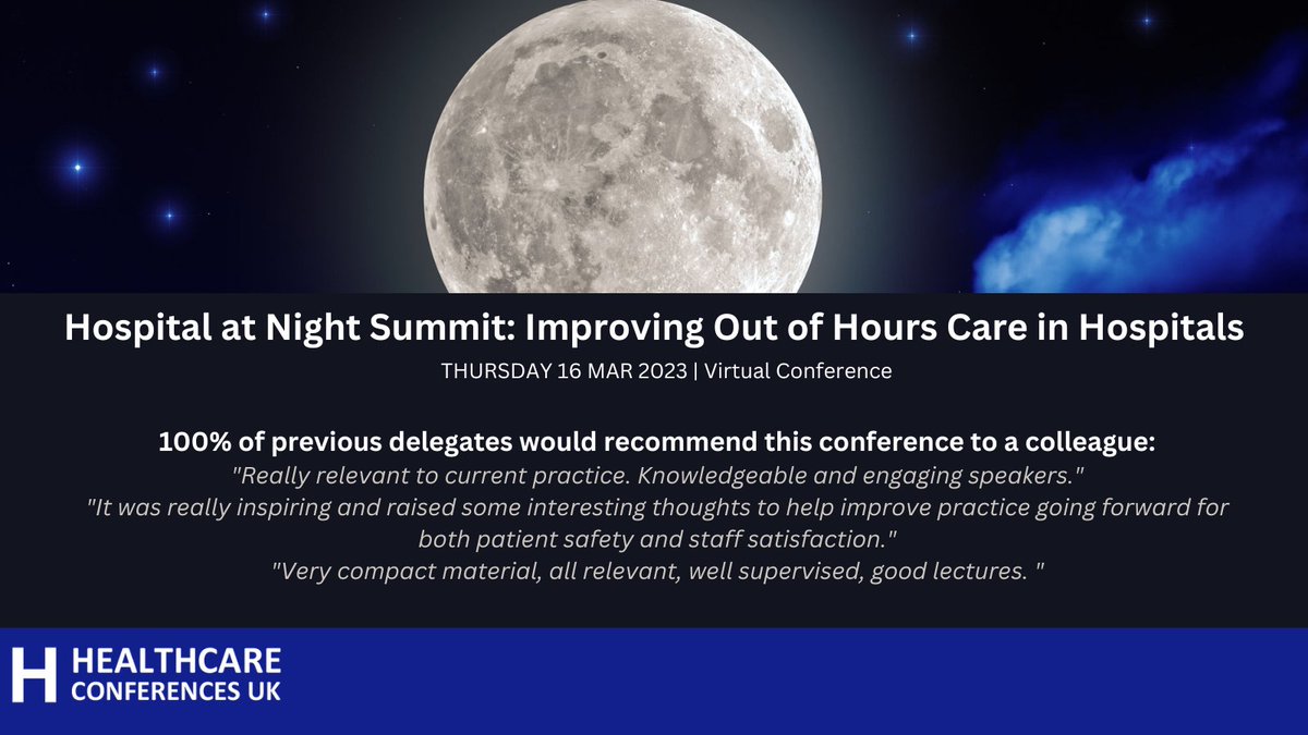 Network with colleagues who are working to improve #HospitalAtNight practice at this forthcoming virtual conference. We still have some places available, secure yours now via ow.ly/Tn2150N9tVY @FabNHSStuff @clairearowley @WeNurses @antigrav123 @HospitalHub