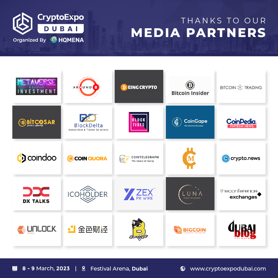 🔊 Media Partner Announcement! 🔊

We are delighted to announce the biggest network of our #MediaPartners.

Register now! 👇
If you haven’t registered yet: lnkd.in/dR7phFsq

#ced2023 #cryptoexpo #cryptoexpodubai #media #festivalarena #Web3 #MetaverseNFT #DeFi #blockchain