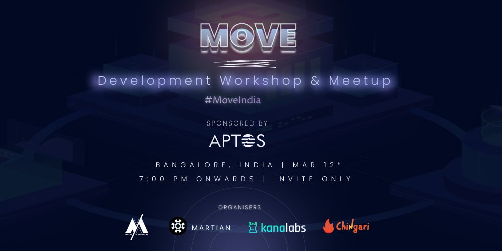 Move Developers DAO (MDD) (@movebuilders) on Twitter photo Gm builders ๐ ๏ธ
We are back with second edition of Move Developers meet-up/workshop this time in partnership with <a href="/Aptos_Network/">Aptos Network (has moved to Aptos!)</a> <a href="/martian_wallet/">Martian</a> <a href="/kanalabs/">Kana Labs</a> <a href="/Chingari_IN/">Chingari - Largest Web3 Social App ๐ฅ</a> !
March 12th | from 7pm onwards in Bangalore, India ๐ Gm builders ๐ ๏ธ
We are back with second edition of Move Developers meet-up/workshop this time in partnership with <a href="/Aptos_Network/">Aptos Network (has moved to Aptos!)</a> <a href="/martian_wallet/">Martian</a> <a href="/kanalabs/">Kana Labs</a> <a href="/Chingari_IN/">Chingari - Largest Web3 Social App ๐ฅ</a> !
March 12th | from 7pm onwards in Bangalore, India ๐