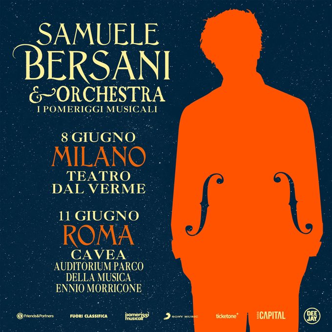 Meraviglia. 
#SamueleBersani in concerto con 36 elementi d'Orchestra l'8 giugno a Milano e l’11 giugno a Roma