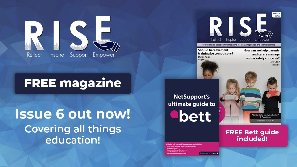 Issue 6 of our FREE education magazine, R.I.S.E. Magazine, is out NOW! Perfect for anyone working in the education sector! Grab your copy here mvnt.us/m1376253 

#RISEMag #EdTech #FreeTeacherResource #Bett2023