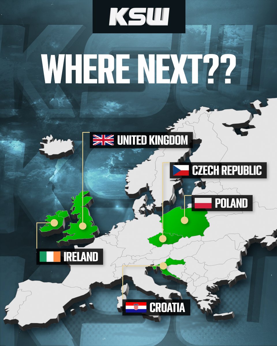 KSW_MMA's tweet photo. Where should KSW go next? 🤔

🇵🇱 - 🇬🇧 - 🇮🇪 - 🇭🇷 - 🇨🇿 - ❓ https://t.co/MlniD7znXL