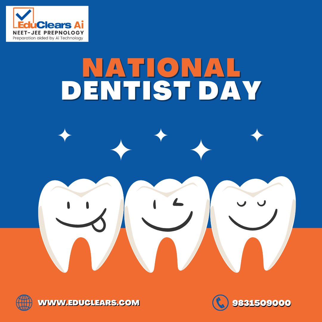 A Smile is the universal language of Goodness, and Dentists are the ones who help to maintain it.

Start your NEET-JEE journey with EduClears Ai

Enroll Now: educlears.com

Or Call: +91 9831509000

#educlears #educlearsai #dentistday #nationaldentistday #neetprep #jee