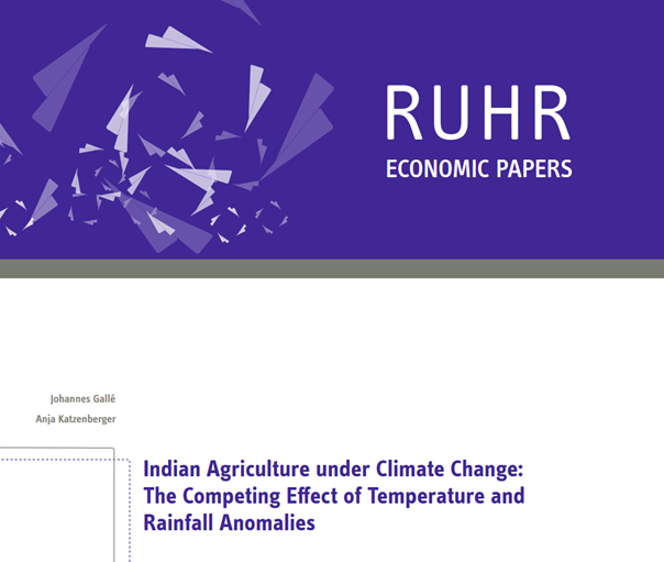 RWI_Leibniz_en's tweet photo. A new Ruhr Economic Paper estimates the relationship between weather and crop yield in India. Depending on the emission scenario, losses in rice production could range from 3 % to 22 % by the end of the 21st century. Full paper: https://t.co/KIw4dOmz1p https://t.co/LCu4qPF2GL