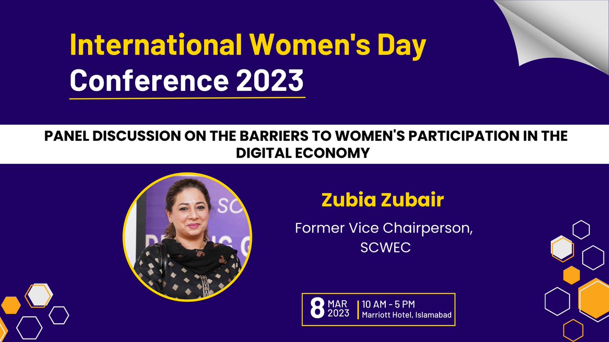 S_A_CCI's tweet photo. Breaking barriers and unlocking potential - join Ms. Zubia Zubair, Former Vice Chairperson of SCWEC, as we discuss the ways to empower women in the digital economy.
#IWD2023 #WomenEmpowerment #DigitalEconomy #SCWEC https://t.co/tEimbI6W27