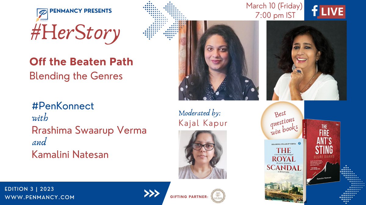 #PenKonnect | Edition 3 | #HerStory 

We're conversing with @rswaarup and @Kamnats on Mar 10 at 7pmIST @FB/Penmancy

Join in here: fb.me/e/2AYusdxgE

#writingcommunity #authorsessions #liveonfb #AuthorsOfTwitter #authorscommunity #Giveaway