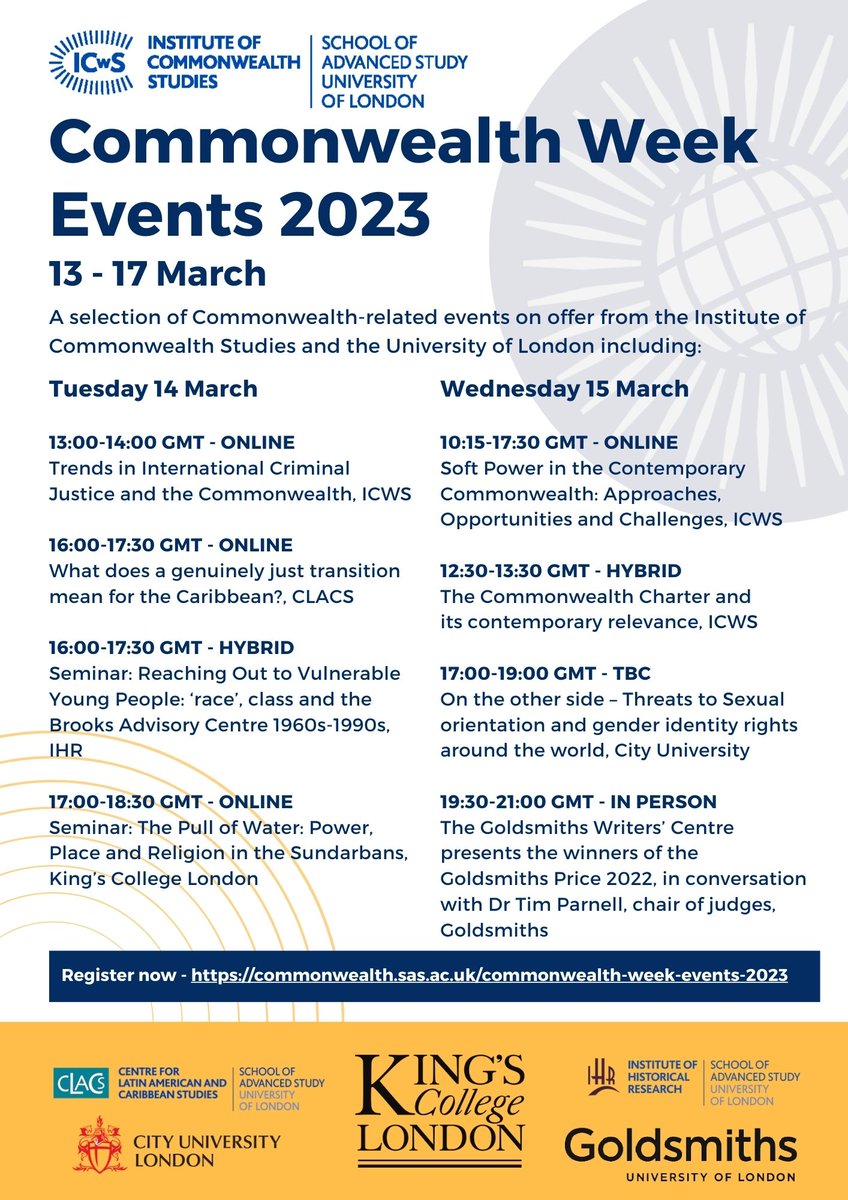 Commonwealth week is next week! The #ICWS and others have organised a number of events. @sasnews @AusHouseLondon @HonMichaelKirby @ihr_history For all events, visit: commonwealth.sas.ac.uk/commonwealth-w… #Commonwealth #CommonwealthDay #CommonwealthWeek2023 
#Events