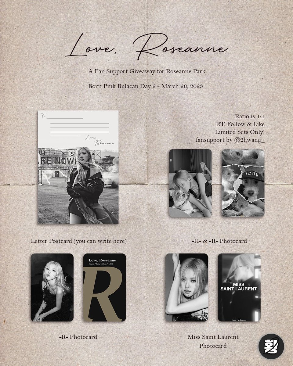 97leclercs's tweet photo. Born Pink Bulacan Day 2 Giveaway
LOVE, ROSEANNE
a fan support giveaway for ROSÉ!
inclusions: 1 POSTCARD &amp; 3 PHOTOCARDS

• RT,Like &amp; Follow
• location: tba on 03.26
• open for everyone
• limited qty!

#로제 #Rosé #BORNPINKINMANILA_BULACAN #BLACKPINK #BORNPINKinMANILA https://t.co/sMuBphna8Y