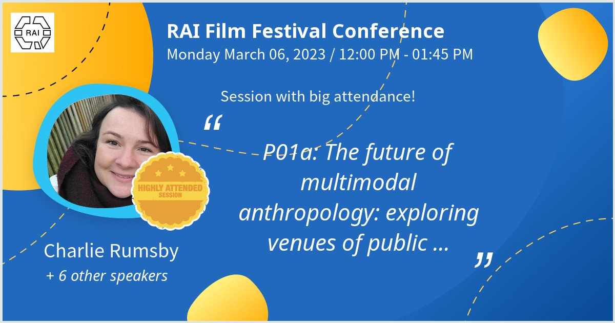 15 minutes until we go LIVE at RAI Film Festival Conference on P01a: The future of multimodal anthropology: exploring venues of public engagement and academic publishing.. Thanks for the great turnout! #raiff23 - via #Whova event app