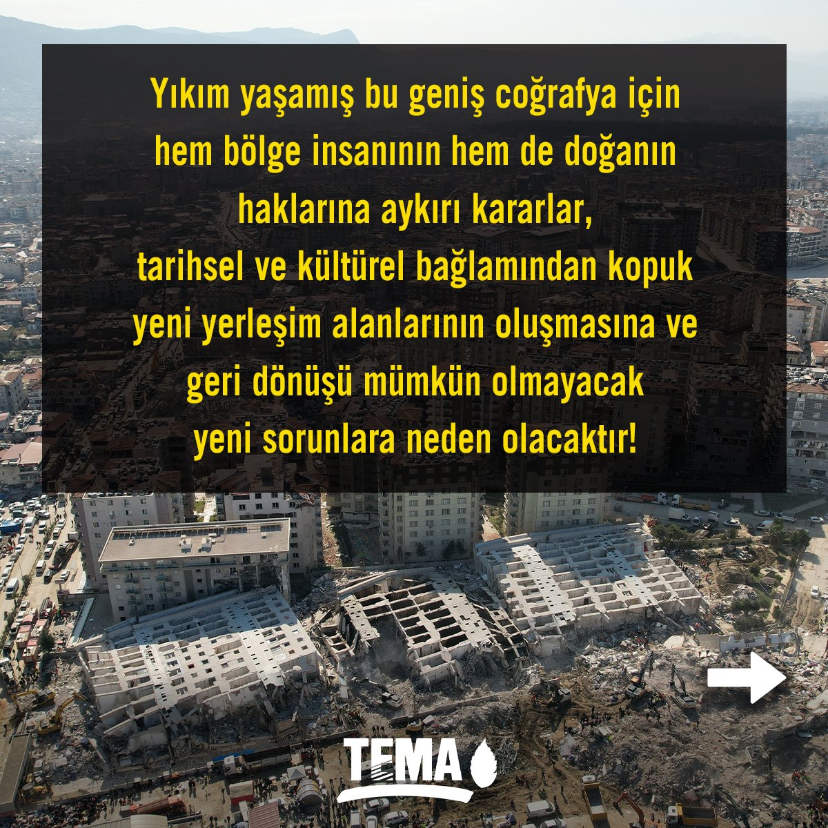 Deprem Sonrası Yapılacak Planlama Çalışmaları Bütüncül Bakışla ve Ekosistem Dikkate Alınarak Yapılmalıdır!

Basın bülteninin tamamına ulaşmak için;
👉🏼 tema.org.tr/basin-odasi/ba…