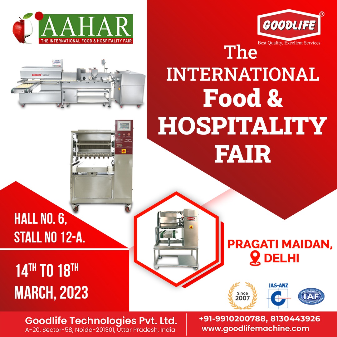 goodlifemachine's tweet image. We Invite You to The Biggest Food Fair of the Year- AAHAR 🤩

We are excited to announce that Goodlife Technologies Pvt Ltd, a trusted partner in the bakery industry, will be participating in AAHAR 2023 with great passion! 😇
.
.
#AaharFair #bakery #bakerymachines #AaharDelhi