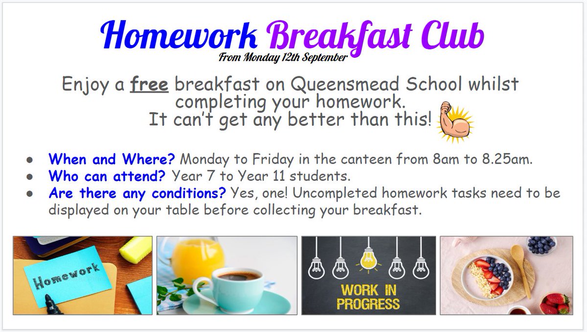 Get your homework done whilst enjoying a free breakfast at the canteen! #homeworkbreakfastclub #MondaytoFriday