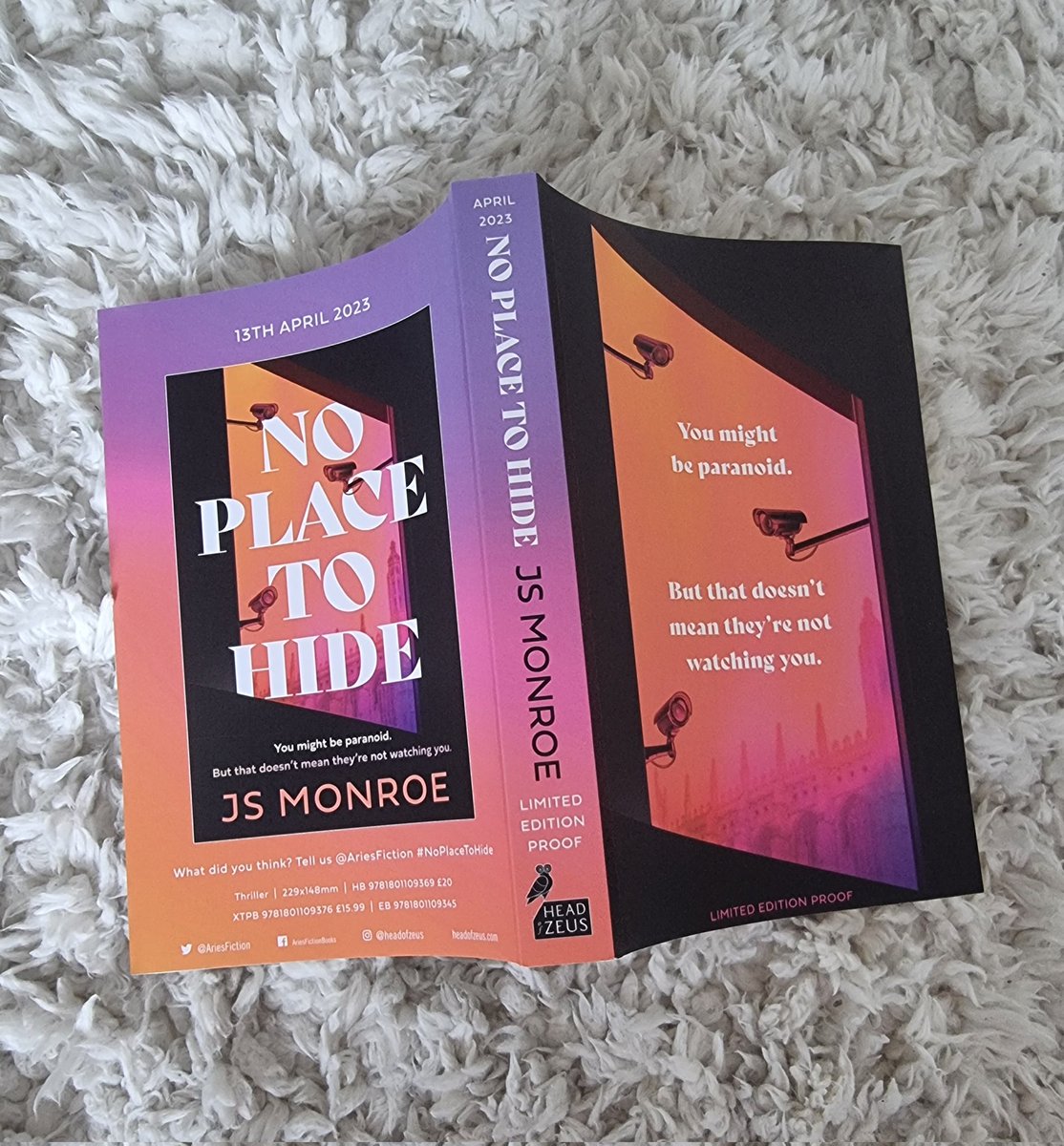 Exciting #bookpost today!

'You might be paranoid. But that doesn't mean they're not watching you.'

#NoPlaceToHide  @JSThrillers is published on 13th April.
I can't wait to read this!

@AriesFiction #books #bookbloggers #booktwitter