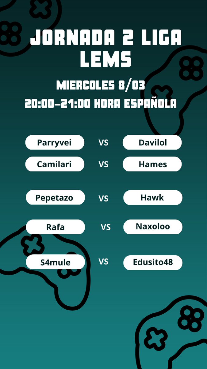 Enfrentamientos de la jornada 2 de la #ligalems ,<a href="/MARVELSNAP/">MARVEL SNAP</a> <a href="/MarvelSnapZone/">DotGG</a> <a href="/s4mulegg/">s4mule</a> <a href="/HS_Hawk/">Hawk</a> <a href="/Davilo666/">Davilol_HS</a> <a href="/RuneterrorsO/">Runeterrors Oficial</a> <a href="/Parrivey/">Parri</a> <a href="/Camilari13/">𓆩✧𓆪 Camilari 𓆩✧𓆪</a> y lo podréis ver en mi canal twitch.tv/rwrazorix