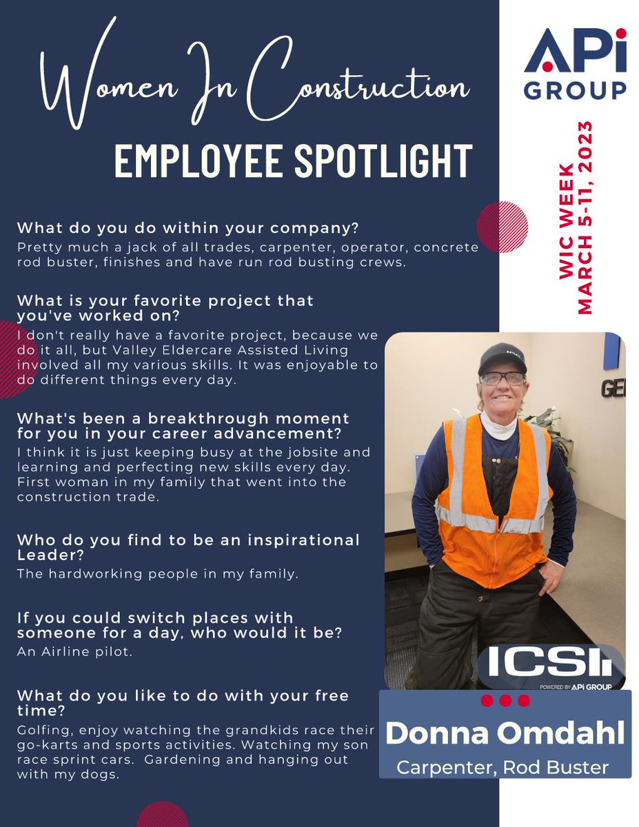 Icsincgf's tweet photo. We would like to share our excitement of our own Donna Omdahl featured for Women In Construction! 

#weloveouremployees
#buildinggreatleaders
#trades https://t.co/UvyFokw2df