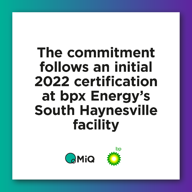 MiQ_Org's tweet photo. Huge news: @bp_America is the first energy major to certify all of its U.S. onshore assets against the MiQ Standard. #CertifiedGas #MethaneEmissions