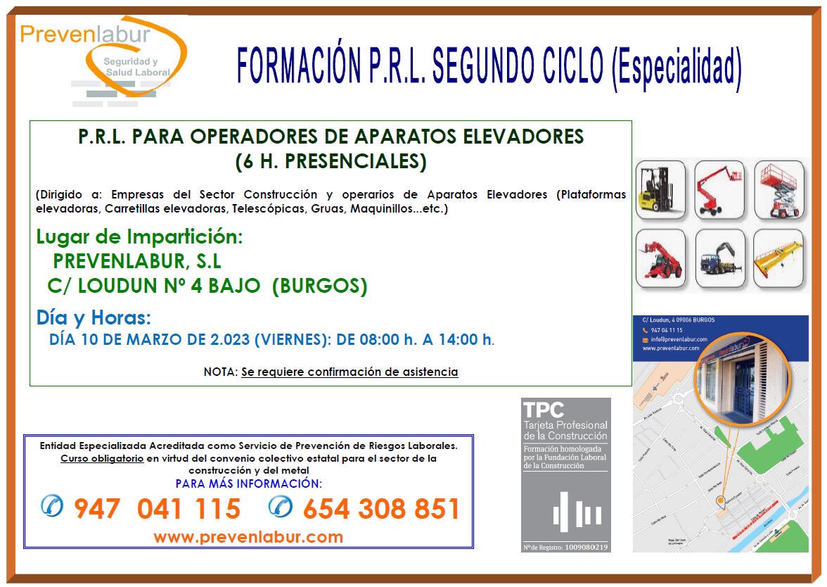 Prevenlabur's tweet photo. TODO PREPARADO PARA UN NUEVO CURSO PRL DE SEGUNDO CICLO PARA OPERADORES DE APARATOS ELEVADORES (6 HORAS). MÁS INFORMACIÓN EN LOS TELÉFONOS 947041115 - 654308851. https://t.co/zrYJZU41yj