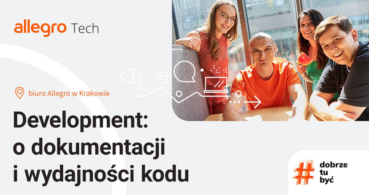 allegrotech's tweet image. How to write efficient code and document it well? During the upcoming #AllegroTechTalk in #Cracow, we will answer this question and try to go beyond the traditional "it depends". 😉 We are waiting for your registration on: meetup.com/pl-PL/allegrot… #dobrzetubyć