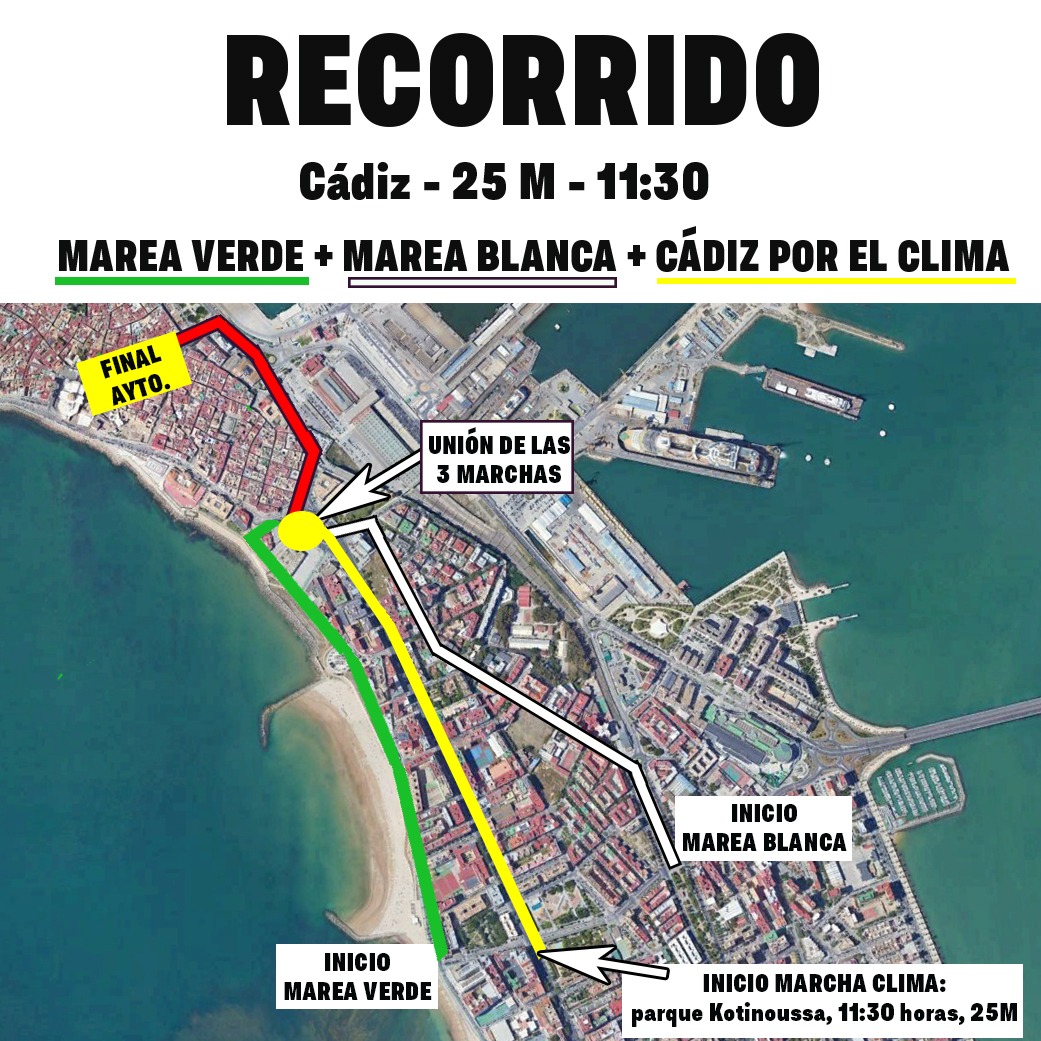 Se está organizando una gran movilización conjunta con <a href="/MareaBlancaCAD/">MAREA BLANCA GADITANA</a> y <a href="/MareaVerdeCadiz/">Marea Verde Cádiz</a> para el sábado 25 de Marzo en #Cádiz!

POR UNA SANIDAD PÚBLICA 
POR UNA ESCUELA PÚBLICA
POR UN PLANETA HABITABLE

Animamos a organizaciones sociales y ciudadan@s a participar!💚 #yovoyal25M