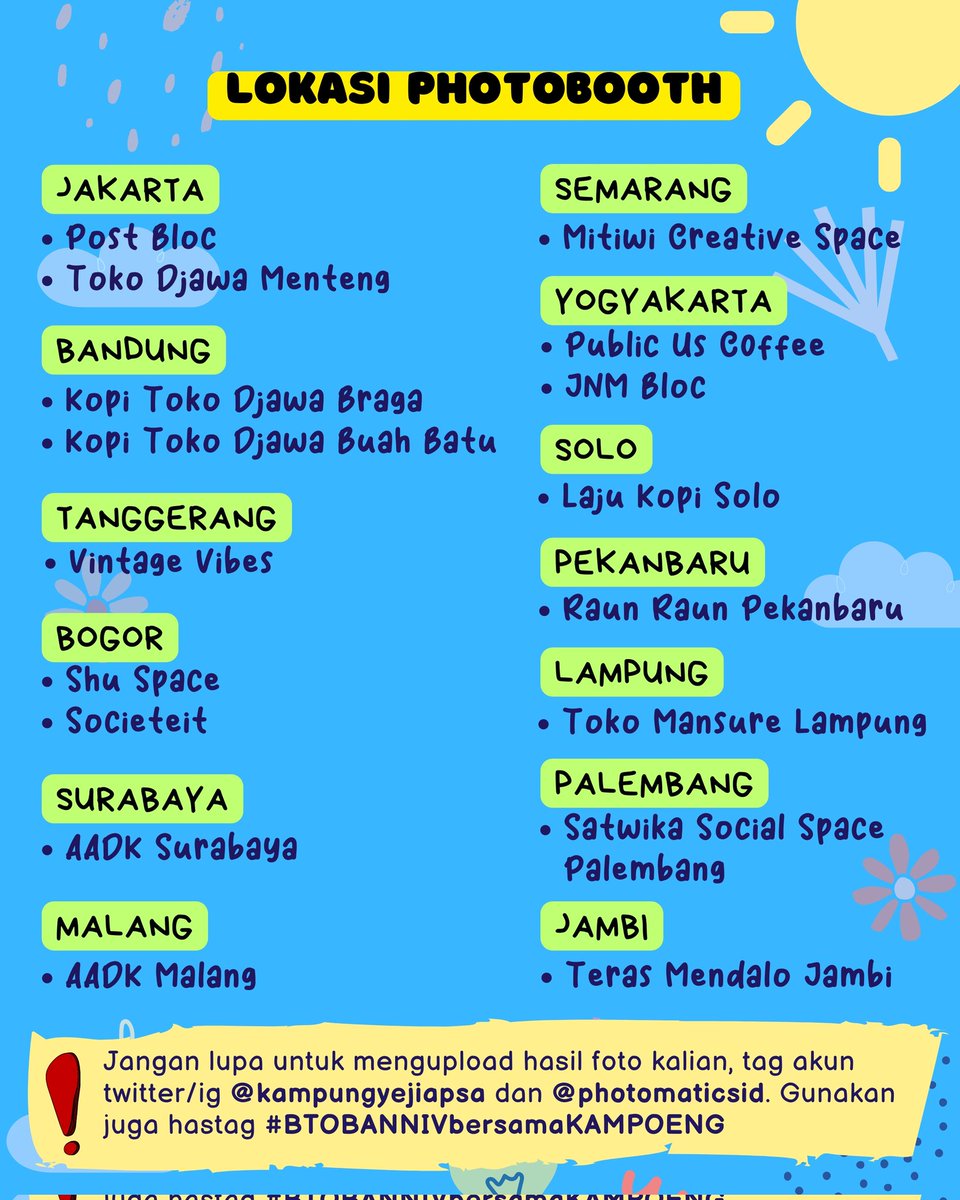 kampungyejiapsa's tweet photo. Selamat malam warga kampoeng
Pak RT membawa berita bahagia bagi semua warga. 
Pak RT akan mengadakan event photobooth bersama @photomaticsid di beberapa kota. 
Semoga warga kampoeng bisa ikut meramaikan Anniversary BTOB. 😁🙏

#BTOBANNIVbersamaKAMPOENG https://t.co/x0Q4flYPa9