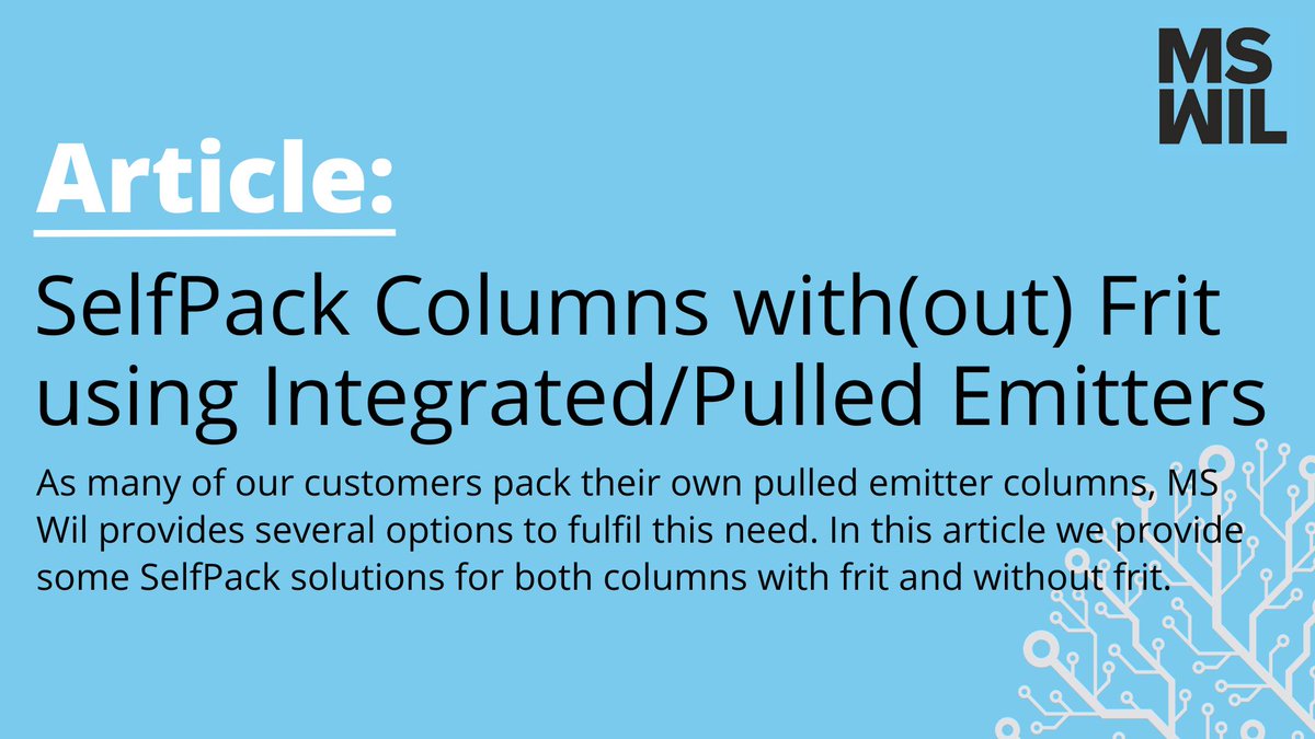 mswilbv's tweet image. Curious about how to pack your own pulled emitter columns?

In this article we provide some of our own solutions to packing your own pulled/integrated emitters with or without frit: ow.ly/Waoa50N6TSB

#SelfPack #Emitters #MakingScienceWork #MSWil
