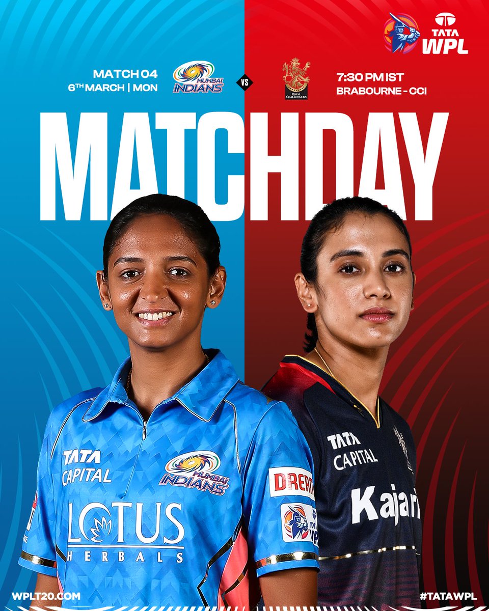 wplt20's tweet photo. Hello from Brabourne Stadium, CCI 🏟️ 👋

Expect no shortage of energy tonight as @mipaltan square off against @RCBTweets in Match 4️⃣ of the #TATAWPL! ⚡  ⚡

💙 or ❤️ - Which team are you rooting for❔

#MIvRCB https://t.co/DJ1ScgdUOU