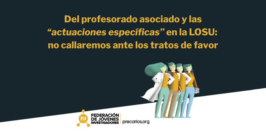 🚨Desde la federación, nos parece muy grave la adición en la #LOSU de “actuaciones específicas que favorezcan el paso de Profesorado Asociado a Profesor Ayudante Doctor/a (PAD)” 
¿Por qué? 👇🧵👇(1/7)