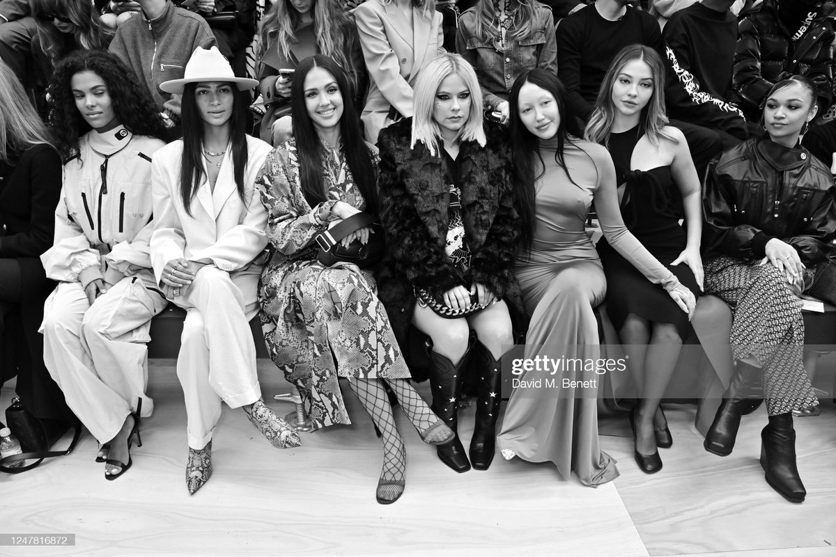 #AvrilLavigne, #NoahCyrus, #TinaKunakey, #CamilaAlvesMcConaughey, #JessicaAlba, #MadelynCline and #MadisonBailey attend the #StellaMcCartney Womenswear Fall Winter 2023-2024 show as part of #ParisFashionWeek2023 Manège de l'Ecole Militaire on March 6, 2023