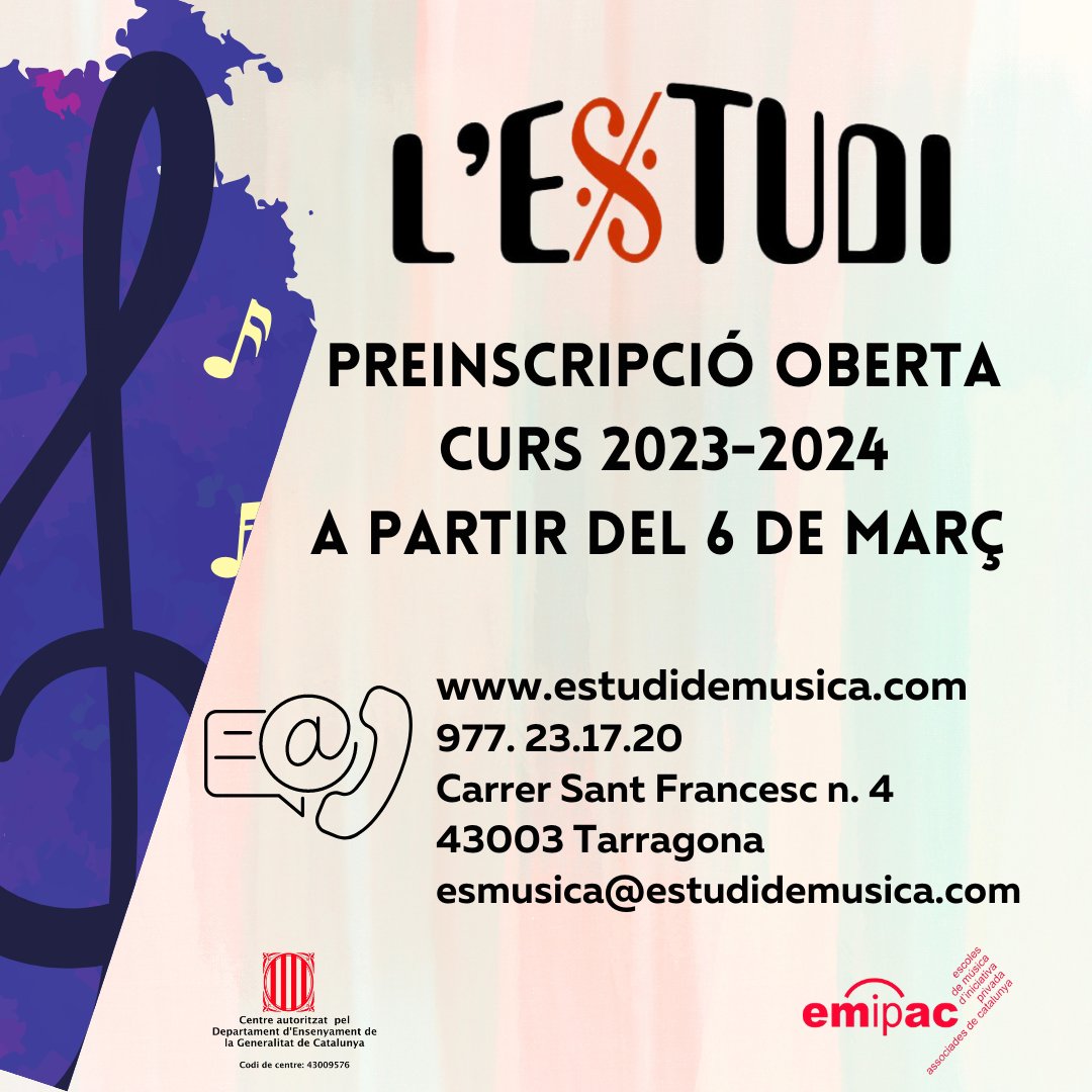 Preinscripció Oberta del curs 2023-24 #petitsmusics #sensibilitzacio #iniciación #nivellelemental #nivellmitja #adults #grupsinstrumentals #combo #cantcoral #musicavocal #musicainstrumental