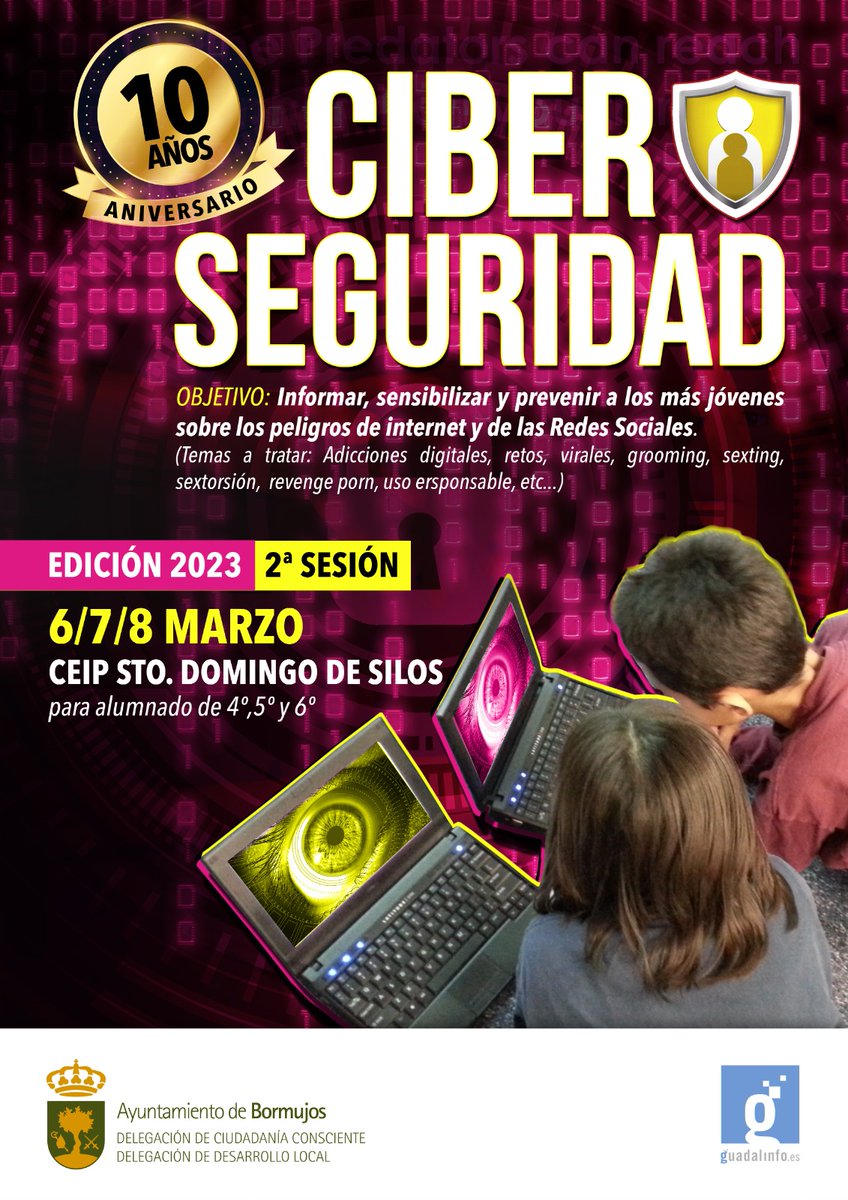 Porque nada nos importa más que la seguridad de nuestros hijos en #Internet organizamos el mes de la #ciberseguridad en #Bormujos con <a href="/AytoBormujos/">Ayto. de Bormujos</a> <a href="/cyra68/">Cyra de la Cruz</a> <a href="/fegarc/">Fernando G.Cumbreras</a> <a href="/VuelaGuadalinfo/">@VuelaGuadalinfo</a> <a href="/CGGerena/">Guadalinfo Gerena</a>