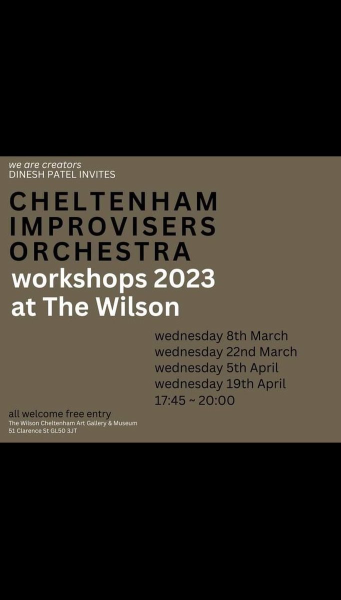 chris cundy (@chriscundy3) on Twitter photo I'm directing a new season of workshops with Cheltenham Improvisers Orchestra / starts this Wednesday 5:45 for 6:05 start! all welcome <a href="/TheWilsonChelt/">The Wilson</a> #improvisation #workshops #community #opencall #music #noise #silence #deeplistening I'm directing a new season of workshops with Cheltenham Improvisers Orchestra / starts this Wednesday 5:45 for 6:05 start! all welcome <a href="/TheWilsonChelt/">The Wilson</a> #improvisation #workshops #community #opencall #music #noise #silence #deeplistening