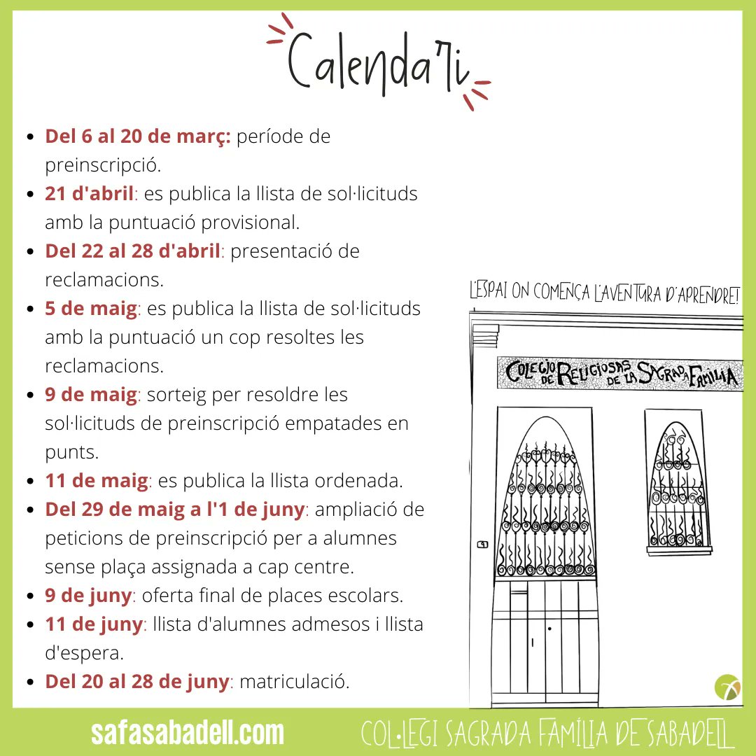 ❗️📢 Atenció! Avui comença el període de preinscripcions 📝 Teniu dubtes? Contacteu amb nosaltres i us donarem un cop de mà! 💁‍♀️

➡️ safasabadell.com ⬅️