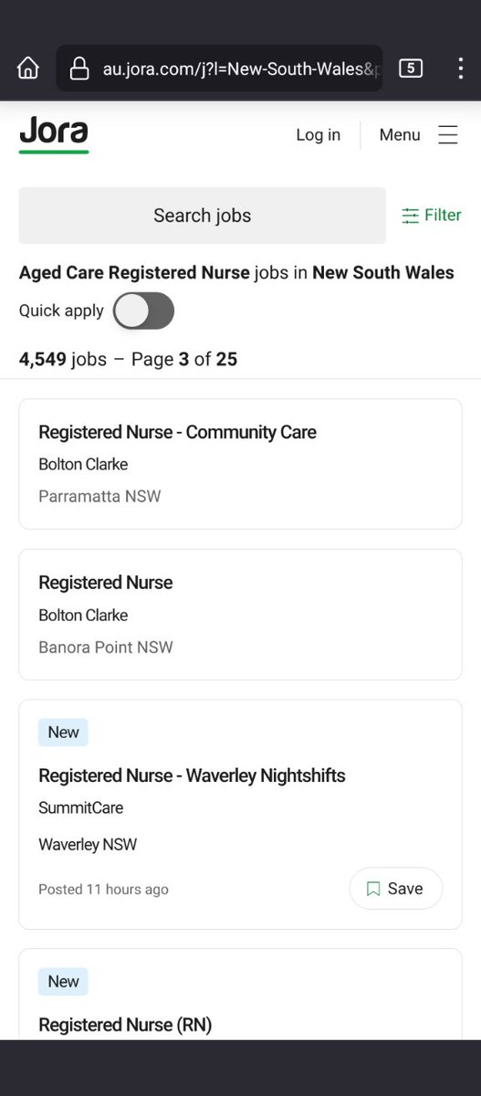 DaveONewcastle's tweet image. #auspol #AfternoonBriefing

After hearing #AnneRuston #LNP call for incr immigration to fill #RegisteredNurse #AgedCare jobs,
I found #RN jobs on 1 site- 
*Job no's unclear as listing ads are for unspecified no' of nurses

*25 pages with 25 jobs per page equals 625 jobs-not 4549.
