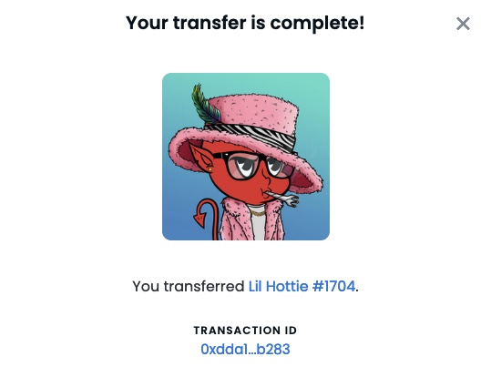 Again congrats @riseandrisk for winning the <a href="/LilHottiesNFT/">Lil Hotties</a> take care of it! #Lilhotties is an awesome community! #NFTGiveaways 

etherscan.io/tx/0xdda119fa6…